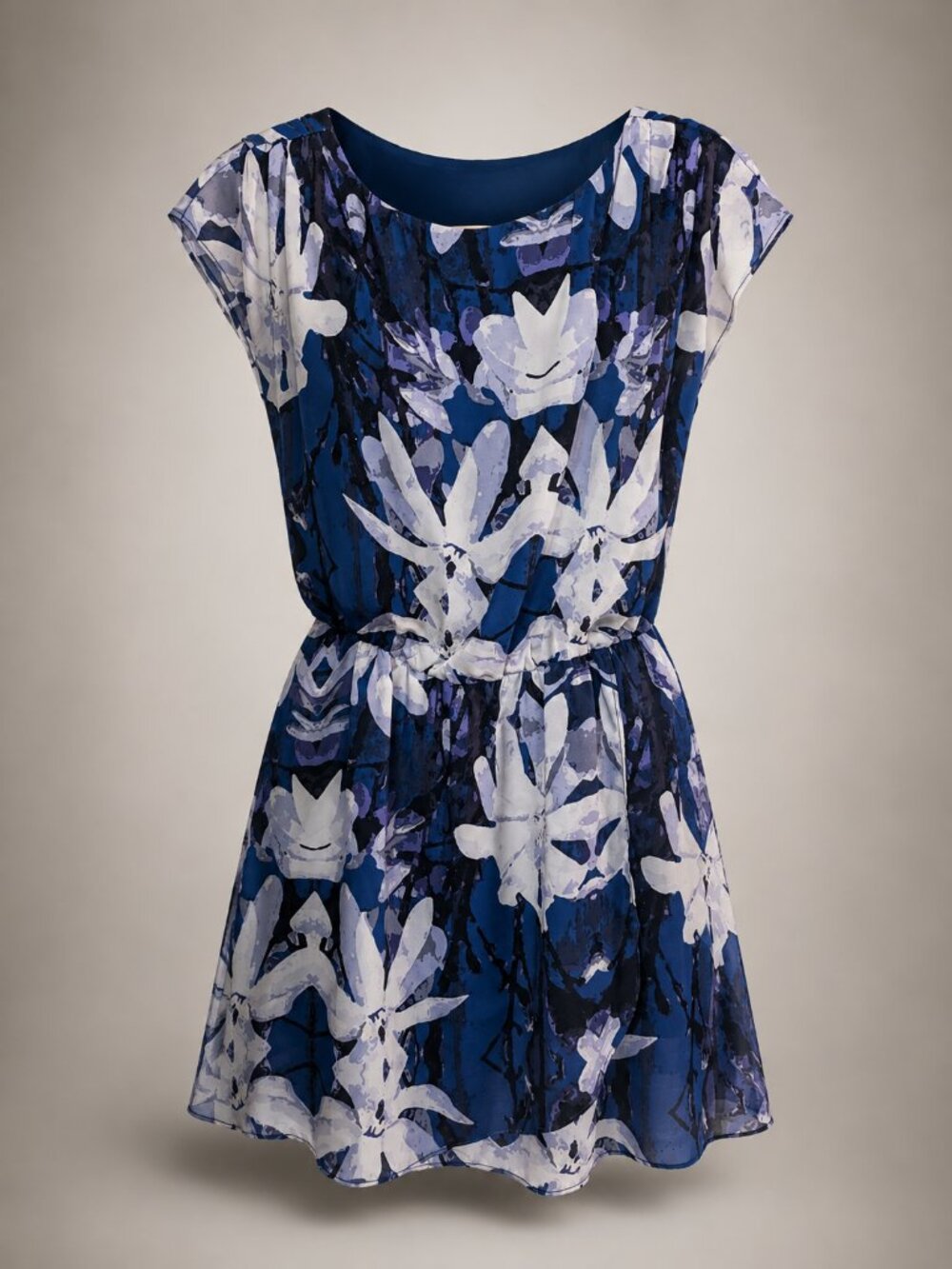 Joe Fresh Blue Purple Floral Sheath Dress Small Cap Sleeve Lined Career Midi
